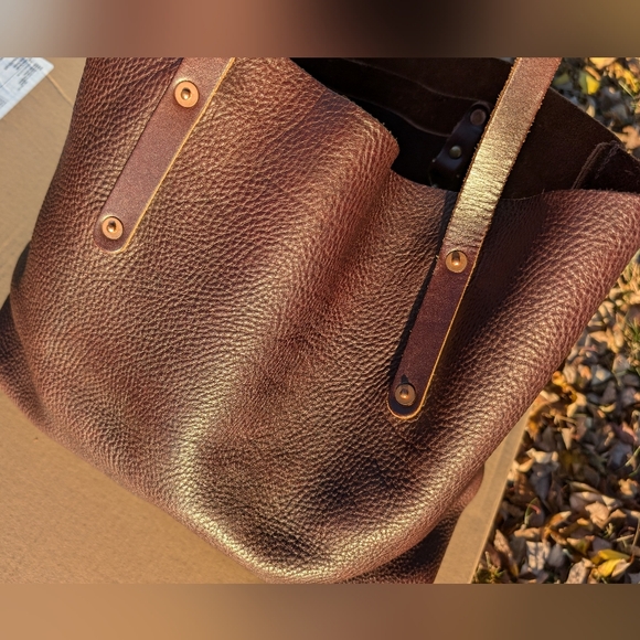 💥Go Forth Goods Avery Large Tote Bag Mocha Pebbled Leather Made in America💥 - Picture 2 of 16